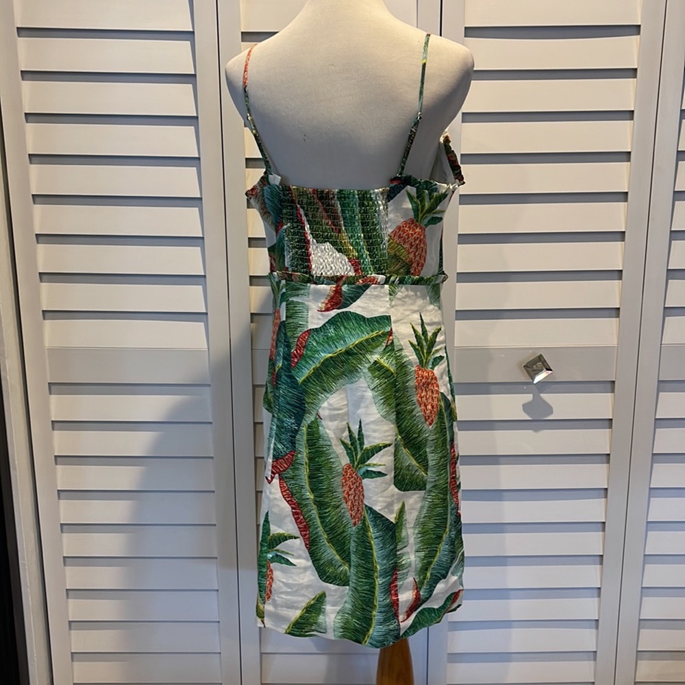 Farm Rio NWOT Forest Palm Linen Dress with adjustable Straps & Rushed back. - Picture 10 of 16